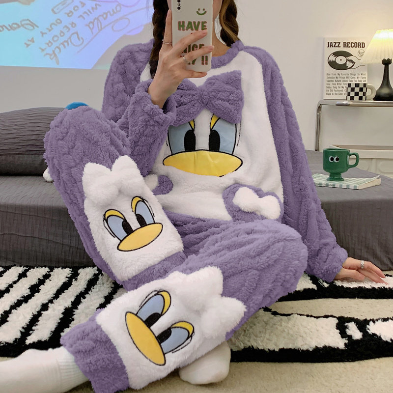 睡衣女冬季法兰绒加厚加绒2026年新款珊瑚绒紫色鸭秋冬保暖家居服