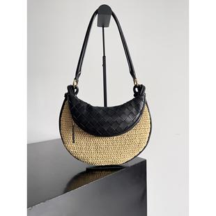 意大利25新双子座颜色匹配稻草肩包小24.5 7cm月牙包包腋下包