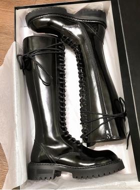 【洛克女郎】ANN马丁靴女高筒及膝长靴子秋冬2024新款厚底骑士靴