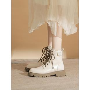 真皮惠州马丁靴女款英伦风2025新款早秋白色巨好看内厚底短靴