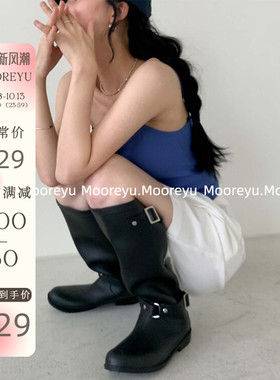 Mooreyu雨靴子女2024年新大筒围显瘦高筒靴粗腿圆头不过膝长筒靴