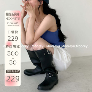 Mooreyu雨靴子女2024年新大筒围显瘦高筒靴粗腿圆头不过膝长筒靴