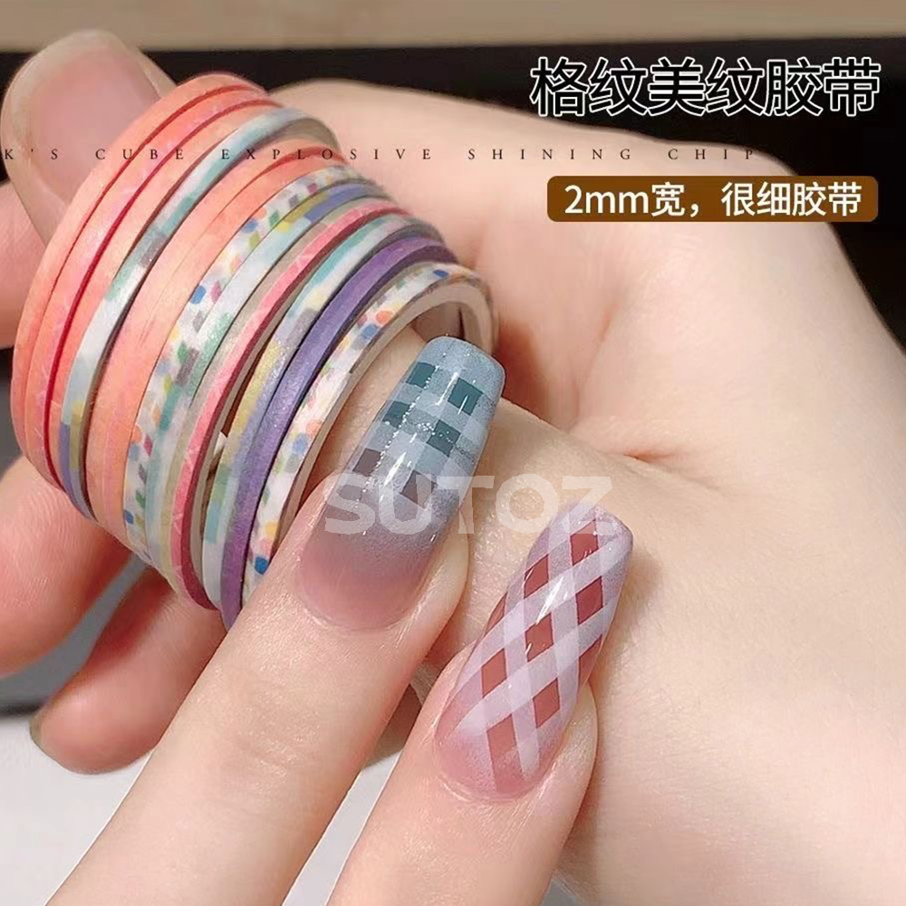 2mm宽美甲格纹线条美纹纸胶带贴