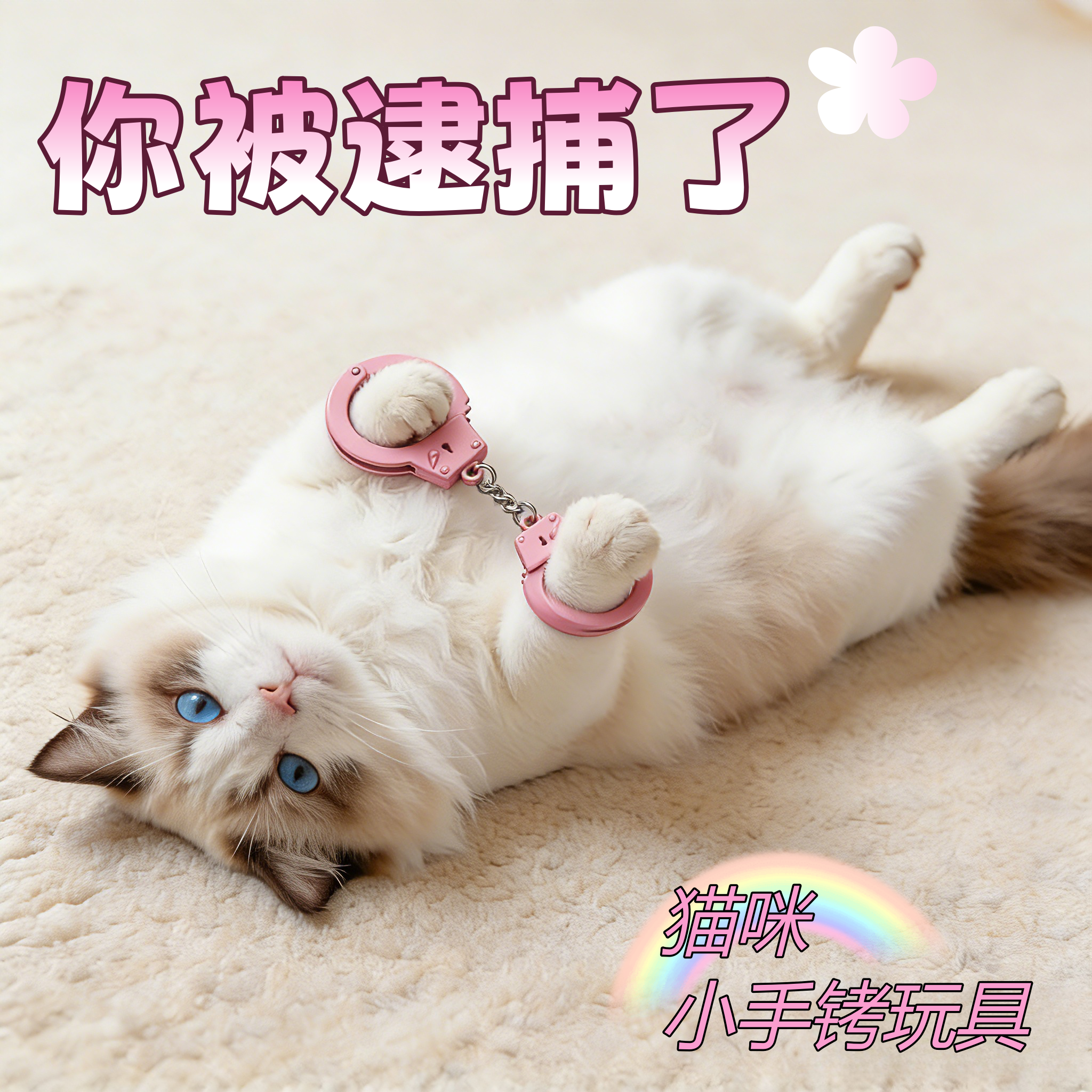 猫咪小手铐创意比耶小手套小挂件迷你整盅搞怪粉色解压弹力猫玩具
