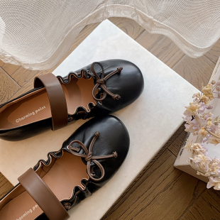 浅口温柔小香风一字单鞋 气质蝴蝶结褶皱系带法式 2cm STAR