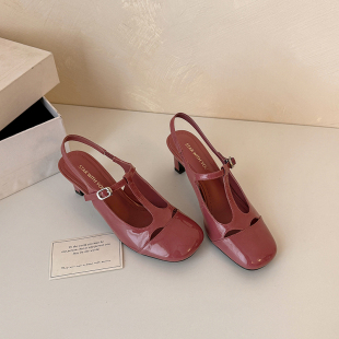 百搭后空细跟单鞋 小众设计师复古丁字带圆头法式 7cm STAR