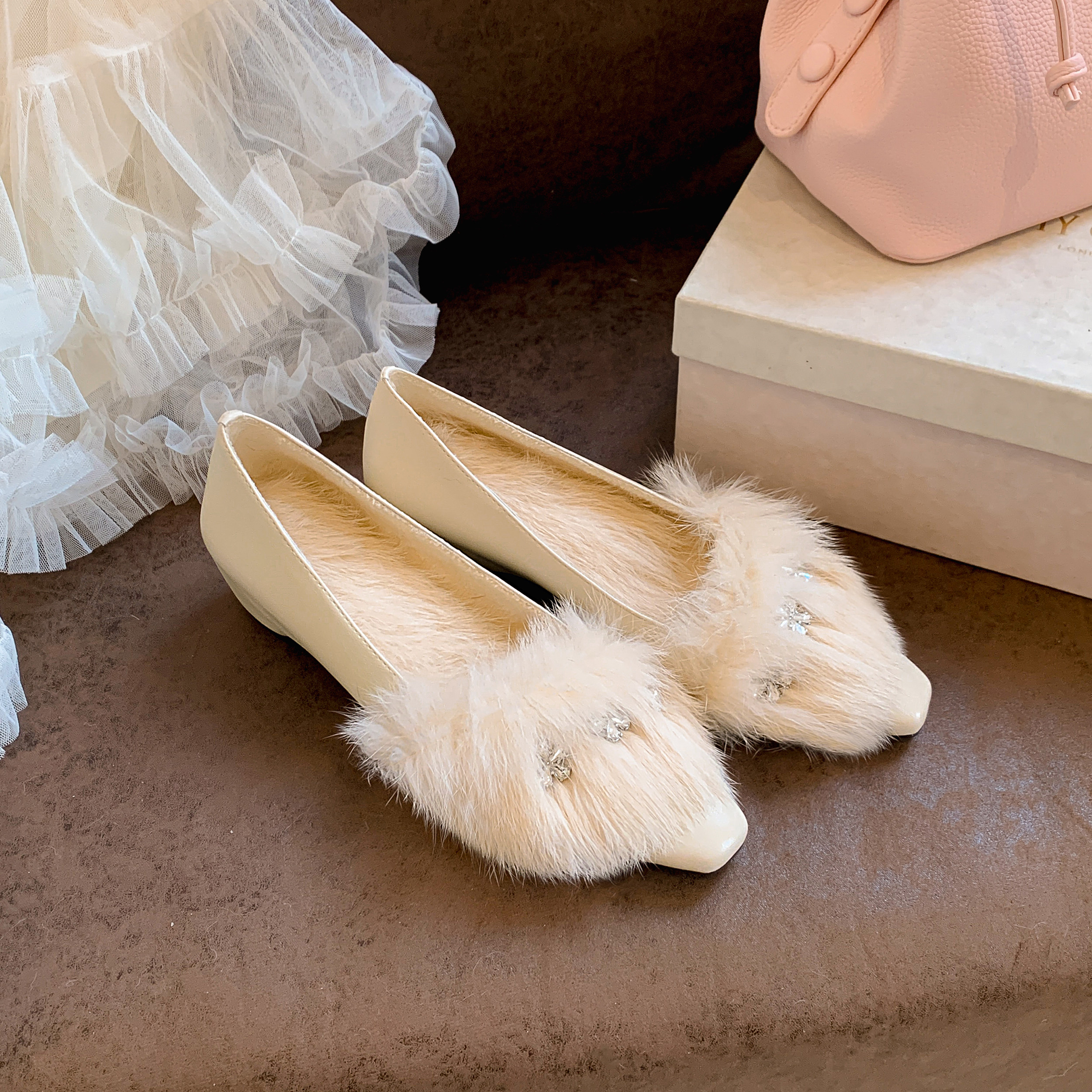 【STAR】法式气质休闲水钻内增高小众毛毛浅口优雅百搭单鞋5cm,女鞋,浅口单鞋,淘宝优惠券,粉丝福利购,淘宝优惠卷