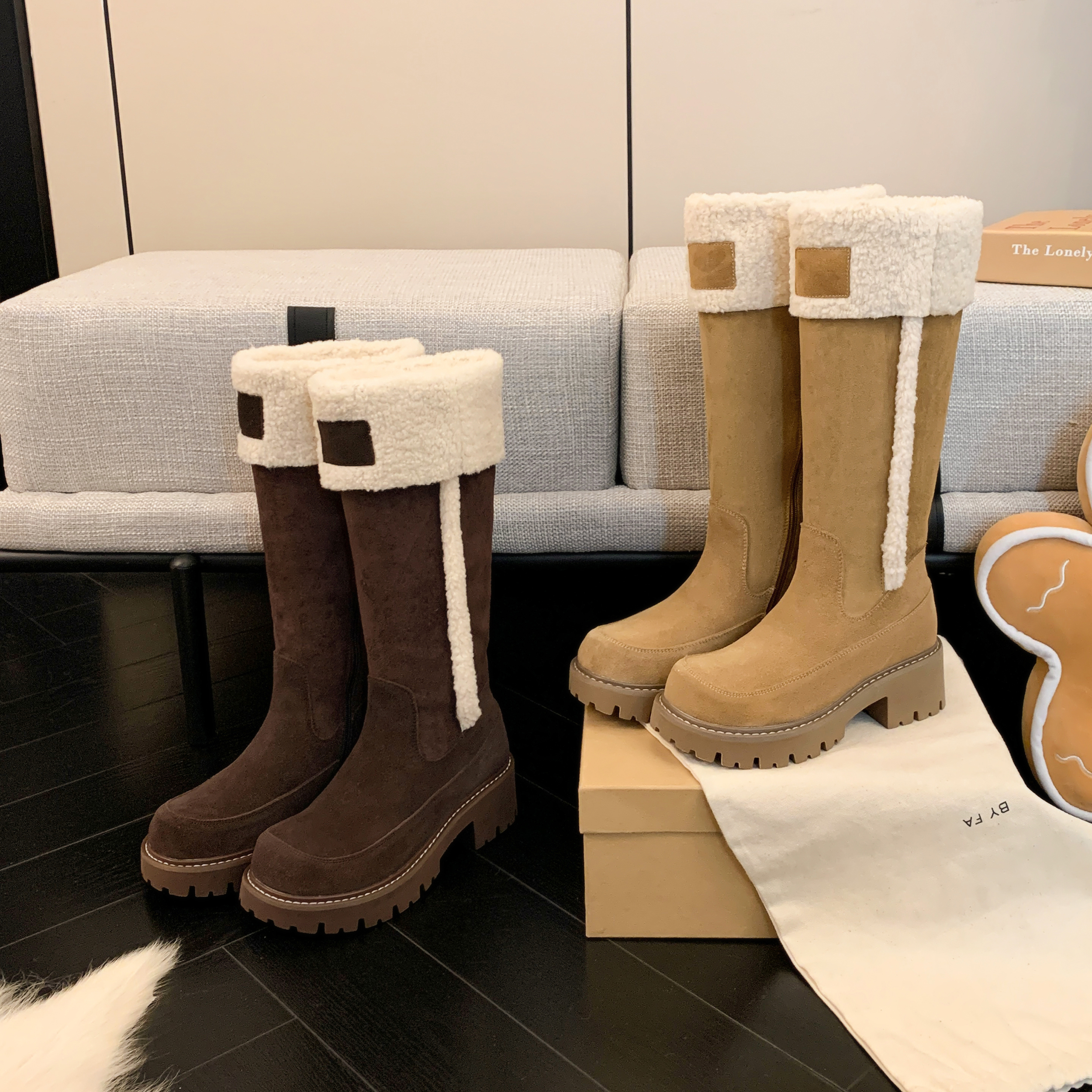 【STAR】雪屋派对~复古休闲厚底小个子加绒保暖防滑时尚雪地靴5cm