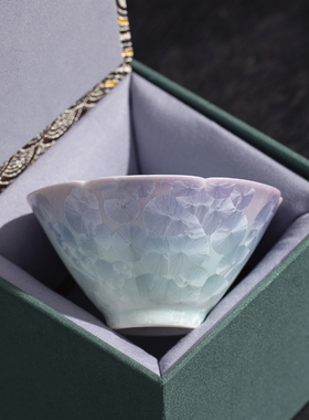 结晶釉陶瓷茶杯紫色渐变花瓣纹理茶具单杯高级感茶艺杯个人专用杯