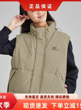 斯凯奇秋季羽绒马甲黑色百搭男女同款防泼水立领舒适背心L423U079