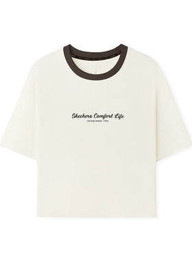 斯凯奇女款短款时尚短袖潮流T恤撞色领口针织上衣韩版L225W217