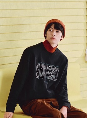 斯凯奇2024年秋季男女款针织卫衣圆领宽松版复古舒适上衣L324U059