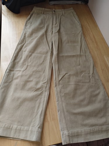 特清/ouur家卡其绿磨毛牛仔裤女休闲阔腿裤L码腰围72臀围102长100