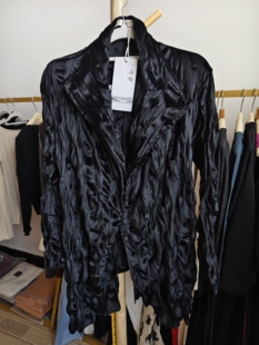 特价清/复古风黑色丝绒压皱开衫外套女春秋 胸围衣长