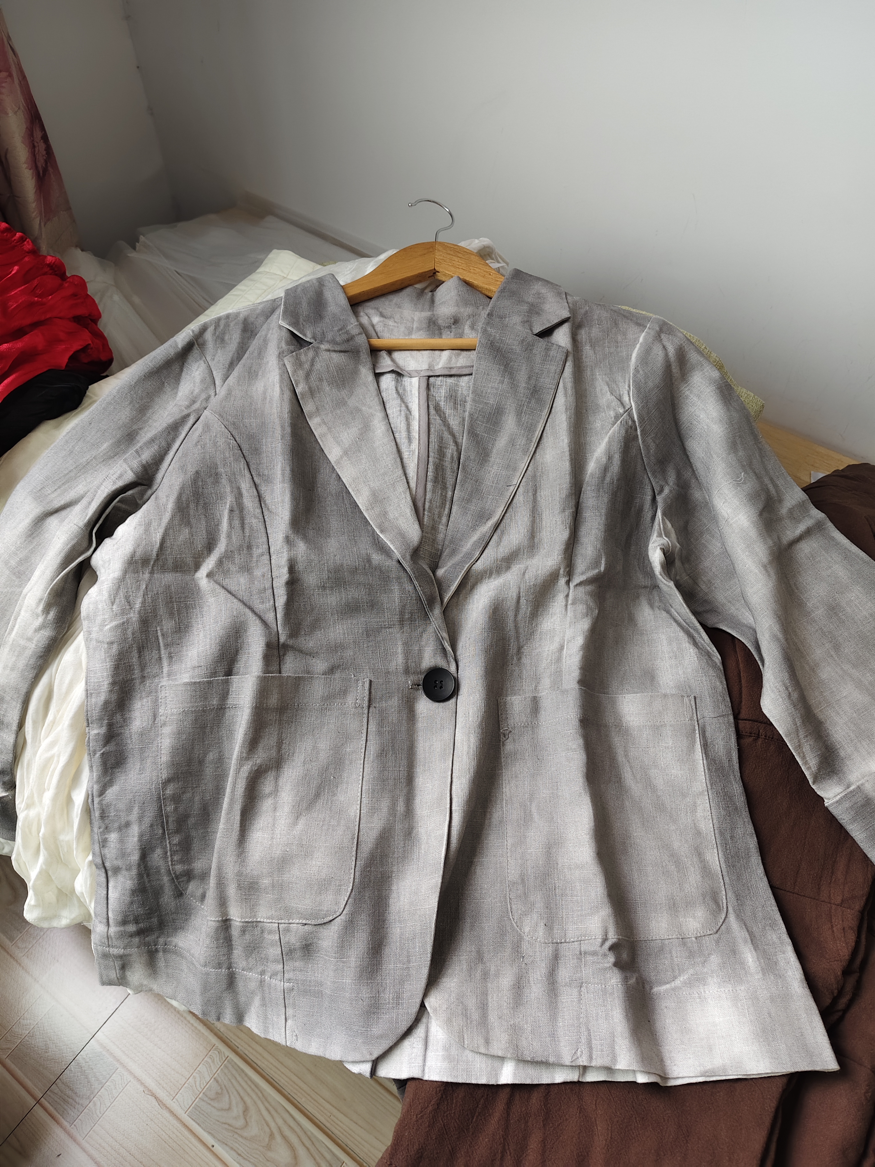 特价清/文艺复古棉麻扎染西装外套女春秋款/全包边 胸围110 长66