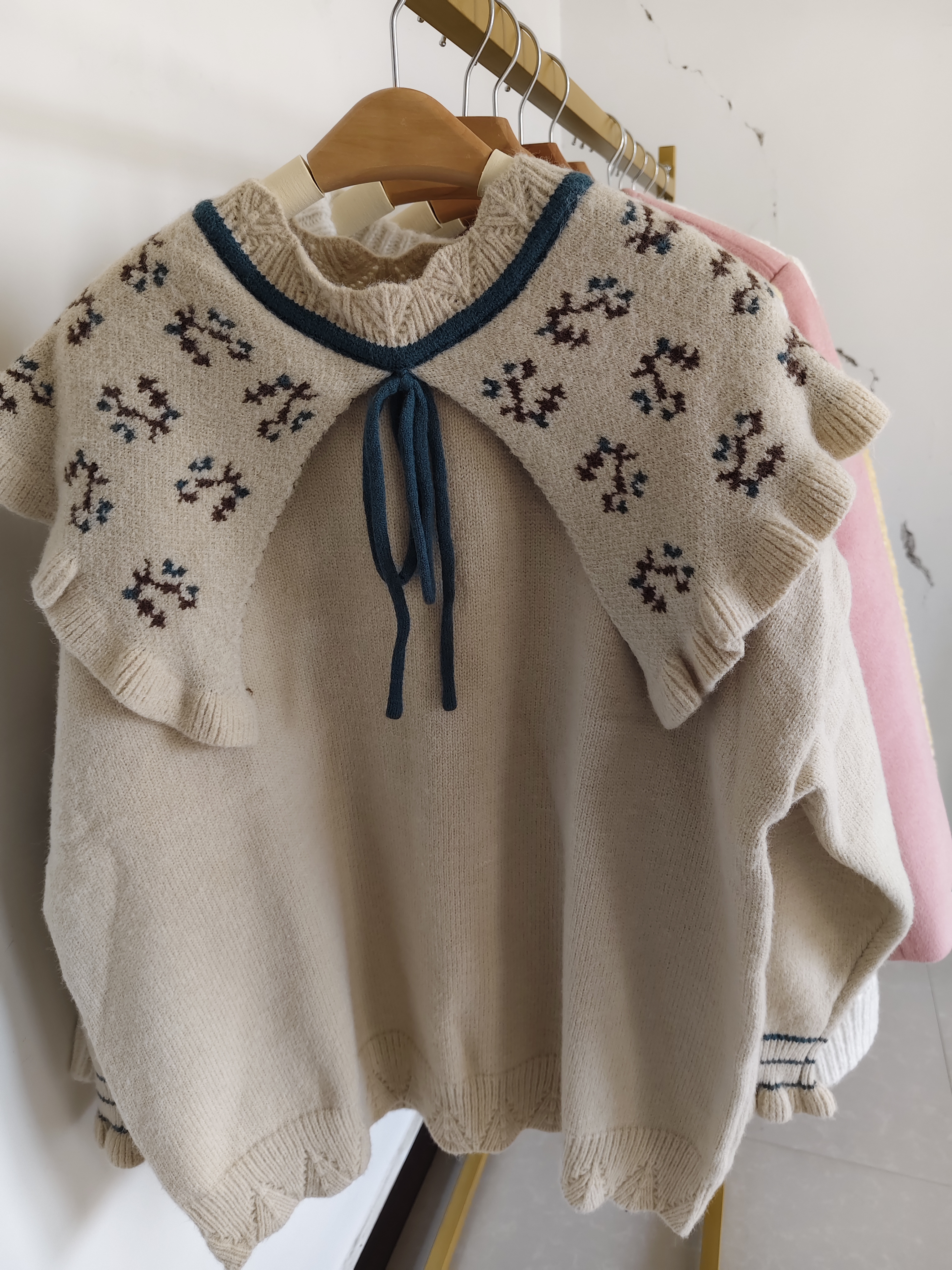 特价清/重工大翻领宽松毛衣女秋冬套头针织衫 胸围1240衣长65