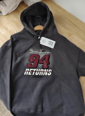 特价清/深灰色宽松复古印花连帽卫衣女春秋款 胸围116 衣长57