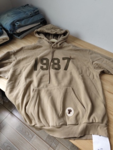 特清 胸围140长77 韩范1987宽松连帽加绒卫衣女秋冬杏色套头绒衫