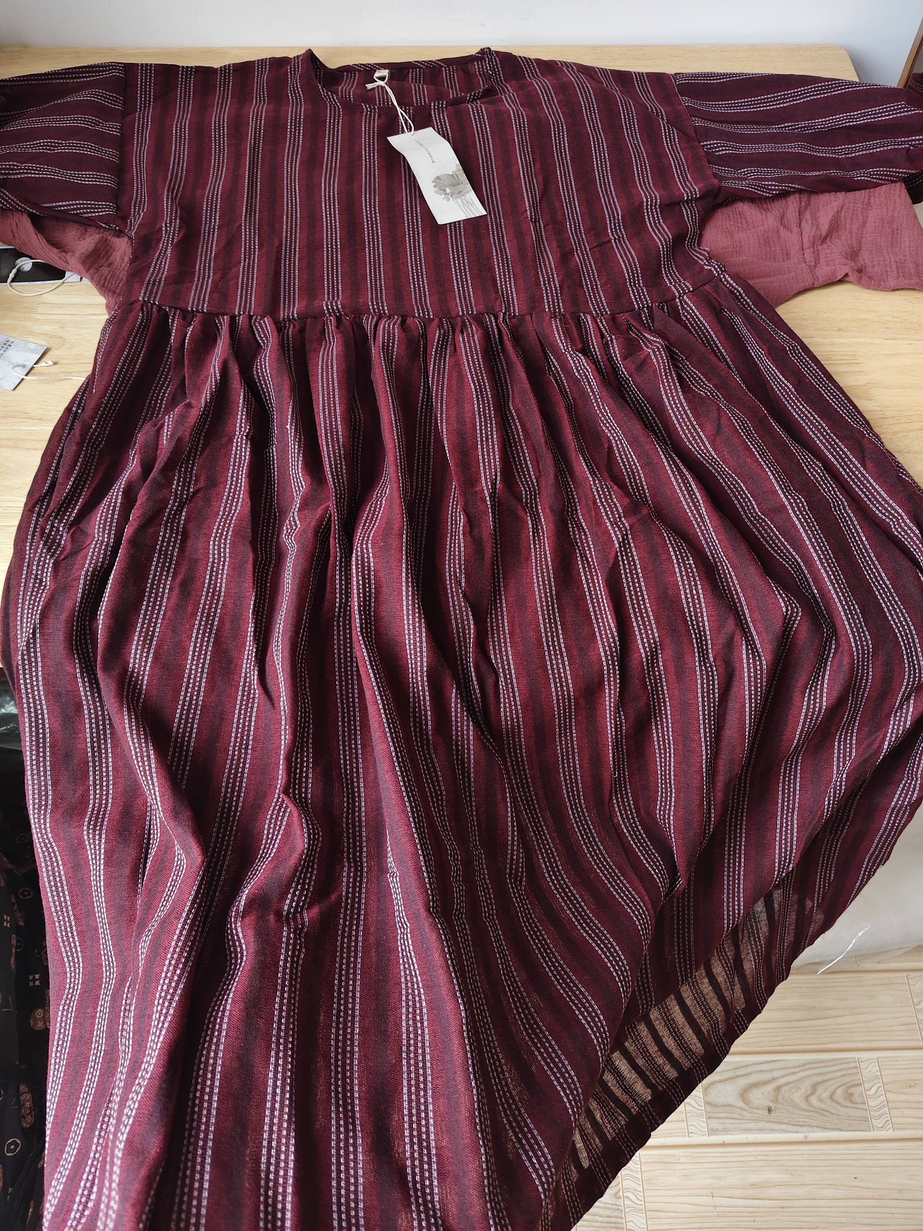 特价清/文艺复古条纹棉麻短袖连衣裙女 胸围120 衣长120,女装/女士精品,连衣裙,淘宝优惠券,粉丝福利购,淘宝优惠卷