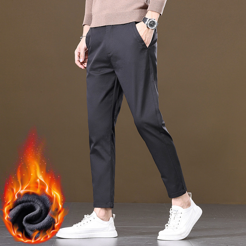 矮个子加绒小码男装九分裤26 27号码秋冬季简约百搭直筒休闲西裤
