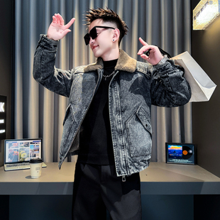 小码男士新款翻领棉服外套XS码冬季加厚水洗牛仔棉袄S号休闲棉衣