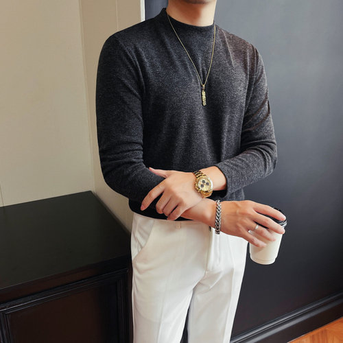 半高领长袖毛衣XS小码男士秋冬季韩系修身弹力S号针织打底线衫男