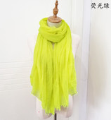 纯色外单棉麻围巾女冬季 保暖韩国春秋女单色森女百搭褶皱丝巾毛边