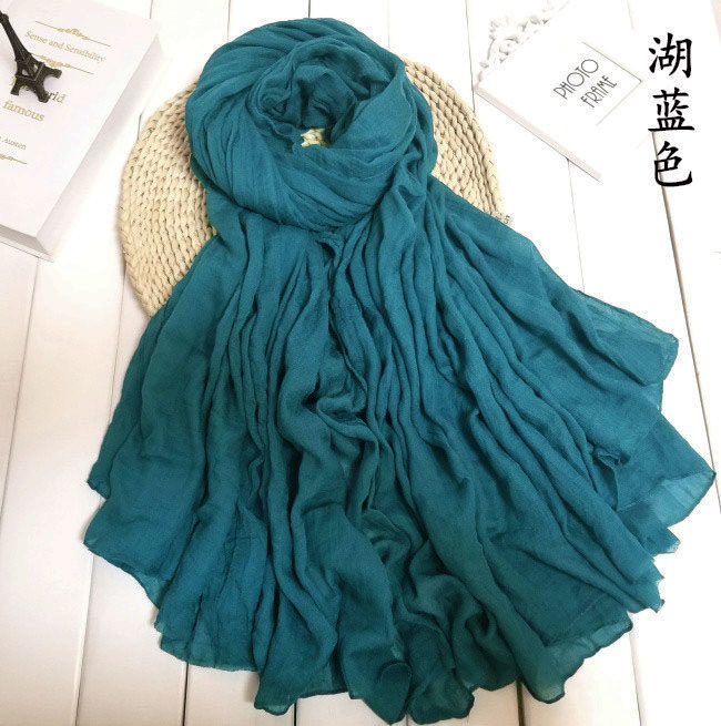 棉麻新款保暖裸色百搭韩版超大长款文艺纱巾春秋披肩两用丝巾纯色