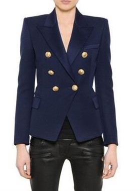 2024新品欧式时尚设计双排金属扣百搭修身显瘦长袖女士西服外套