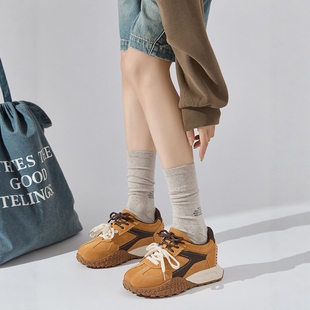 7CM内增高德训鞋女2026新款超火黄色厚底运动老爹鞋休闲阿甘鞋子