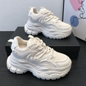 女显脚小2026春新款 真皮运动休闲鞋 百搭小码 8cm内增高老爹鞋 女鞋