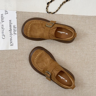 魔术贴单鞋 复古绒面厚底勃肯鞋 英伦风一脚蹬乐福鞋 新款 女2026秋季