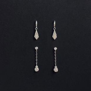 「经典」朝露系列银色镶钻简约925纯银迷你精致摇晃吊坠小耳钉