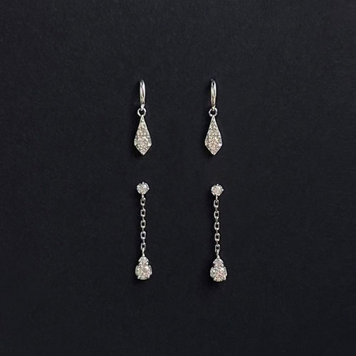 「经典」朝露系列银色镶钻简约925纯银迷你精致摇晃吊坠小耳钉