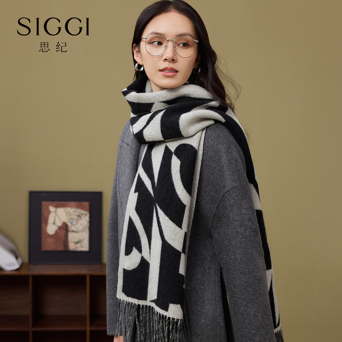siggi 羊毛围巾女冬原创轻奢时尚洋气披肩两用送妈妈轻奢大牌礼
