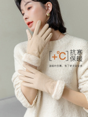 Перчатки siggi 手套女士冬季加绒加厚保暖防寒麂皮绒可触屏骑行分指棉手套 13241057