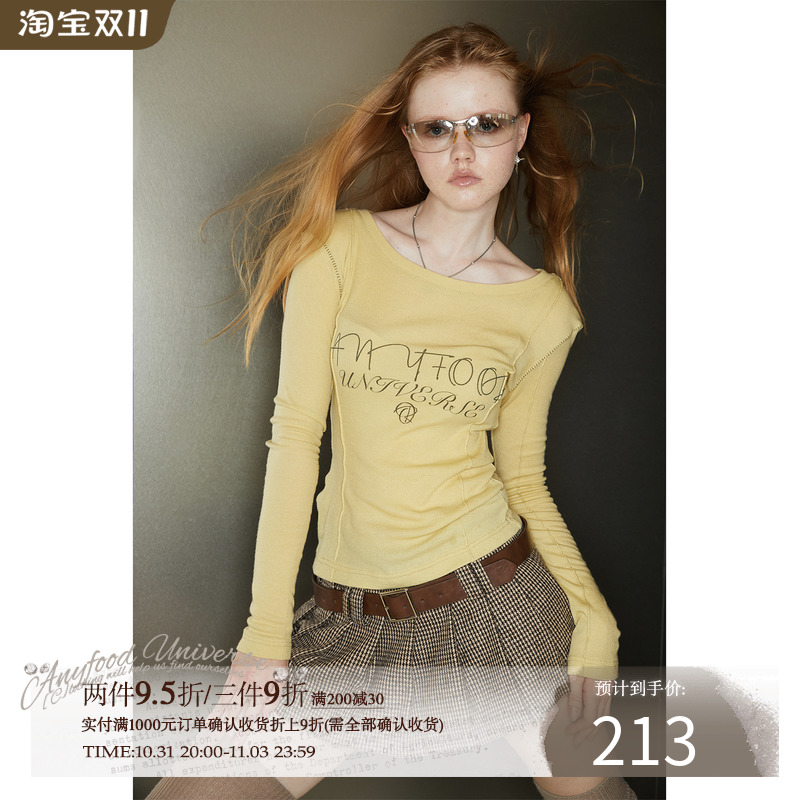 杂食universe flash of the blade 柠檬黄长袖t恤女修身小众上衣