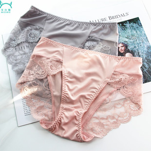日本原单丝滑出口女内裤 中高腰无痕蕾丝牛奶丝提臀透气包臀底裤