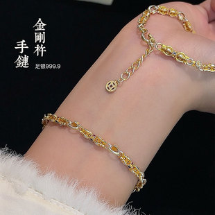 足银9999纯银描金金刚杵手链女新中式国风手串送女友礼物