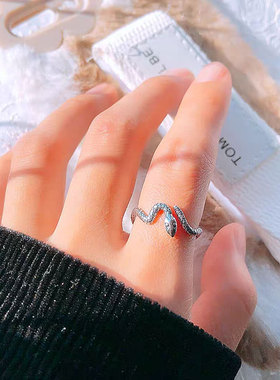 纯银灵蛇本命年情侣对戒高级礼物