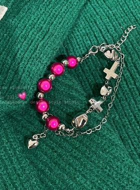 玫红闪光珠ins潮小众设计