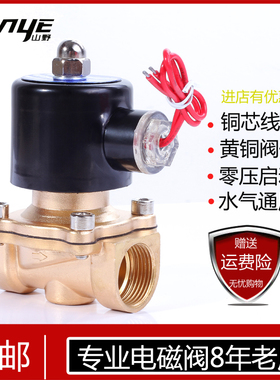 山野全铜常闭电磁阀水阀2分4分6分1寸2寸气阀水阀AC220V水开关阀