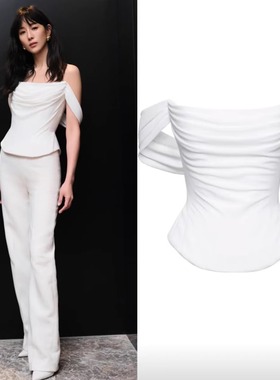 泰国潮牌小众设计明星同款白色胸衣荡领一字领露肩抹胸上衣