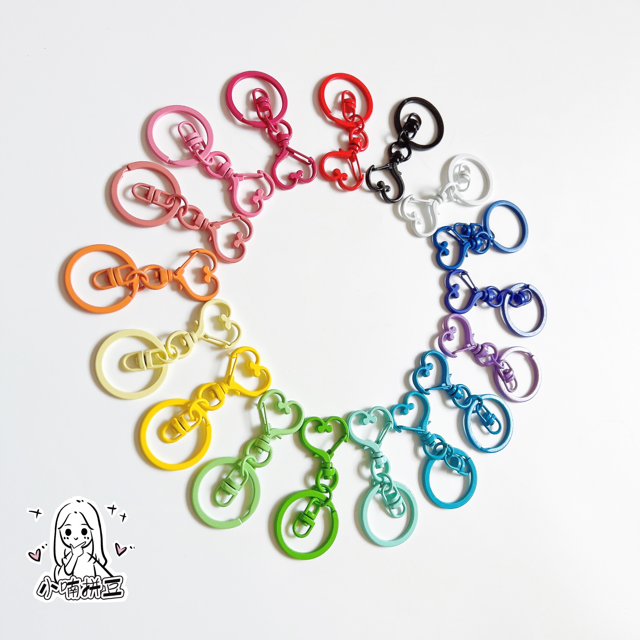 小喃拼豆 diy饰品配件彩色金属烤漆心形钥匙扣桃心钩扣爱心钥匙扣