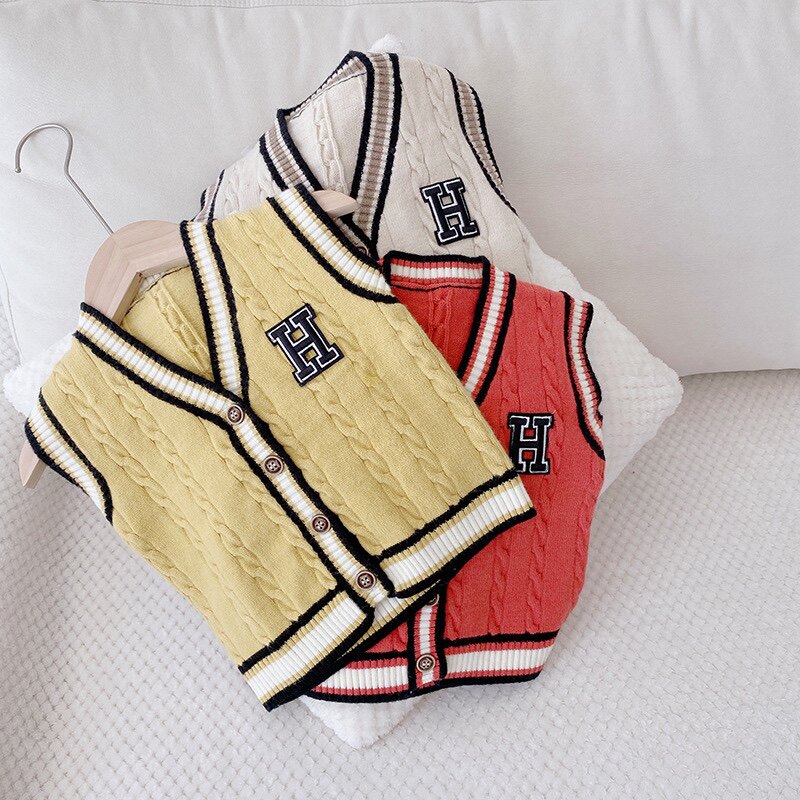 儿童毛线背心v领学院风针织马甲婴幼儿韩版马夹男童宝宝小童坎肩