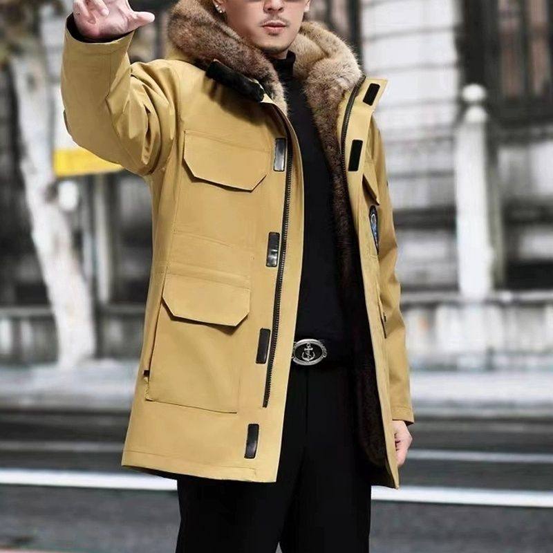 2025新款派克服男士可拆卸内胆仿皮草貂皮毛一体加厚休闲大衣外套
