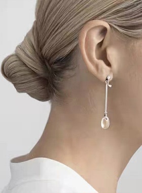 北欧丹麦GeorgJensen极简设计水滴白水晶长款耳环简约高级感耳饰