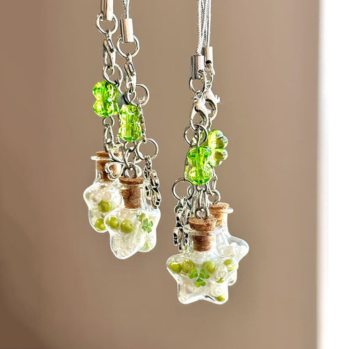 幸运四叶草星星罐许愿瓶手机挂件手机百搭钥匙扣挂饰配饰饰品装饰