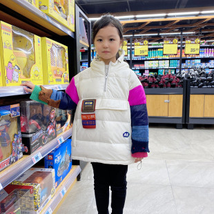 反季套头卫衣洋气新款儿童男童女童羽绒服拼色加厚中大童韩版童装