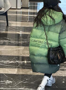 韩国新款渐变色长款儿童羽绒服男女童宝宝大小童冬季中长款加厚潮